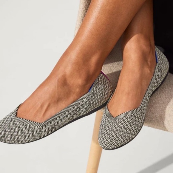 ROTHY'S THE FLAT 001-344 SLATE HERRINGBONE ROUND TOE SLIP ON BALLET FLAT - Picture 1 of 13